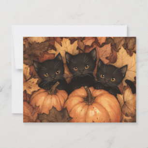 Illustratie van zwart katje trio briefkaart