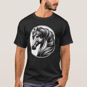 Illustratie van zwart-wit paard voor paardenliefhe t-shirt