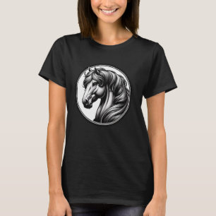 Illustratie van zwart-wit paard voor paardenliefhe t-shirt