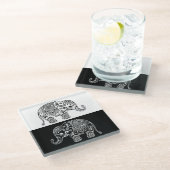 Illustratie van zwart-wit Paisley Elephant Glazen Onderzetter (Schuin)