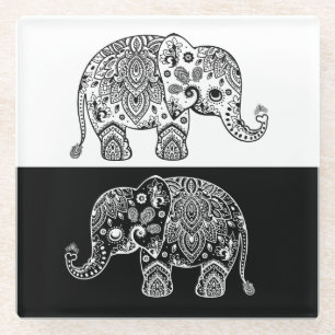 Illustratie van zwart-wit Paisley Elephant Glazen Onderzetter