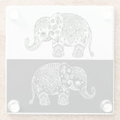 Illustratie van zwart-wit Paisley Elephant Glazen Onderzetter (Achterkant)