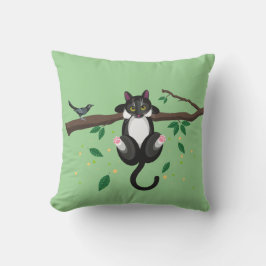 Illustratie van zwart-witte kat in boom buitenkussen
