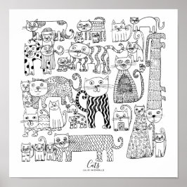 Illustratie van zwart-witte katten poster