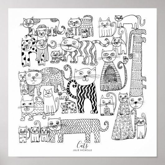 Illustratie van zwart-witte katten poster (Voorkant)