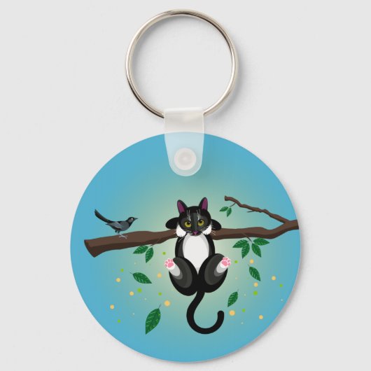 Illustratie van zwarte en witte katten - knoptoets sleutelhanger (Voorkant)