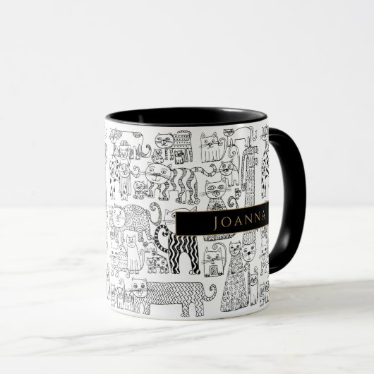 Illustratie van zwarte en witte katten naam mok (Voorkant rechts)