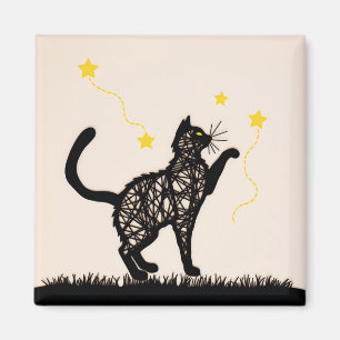 Illustratie van Zwarte Kat met Speelse Sterren Magneet