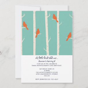 Illustratie verjaardag met oranje vogels op berken kaart