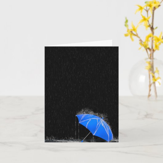Illustratie Verloren Blauwe Umbrella in Regen Kaart (Gele Bloem)
