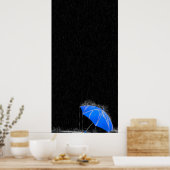 Illustratie Verloren Blauwe Umbrella in Regen Poster (Keuken)