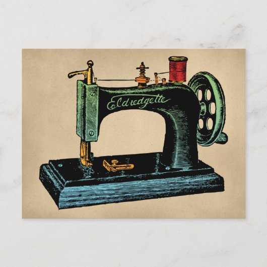 Illustratie Vintage naaimachine Briefkaart (Voorkant)