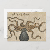 Illustratie Vintage Octopus Kraken Briefkaart (Voorkant / Achterkant)
