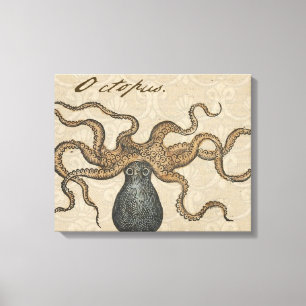 Illustratie Vintage Octopus Kraken Canvas Afdruk