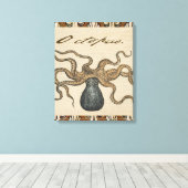 Illustratie Vintage Octopus Kraken Canvas Afdruk (Insitu (Houten vloer))
