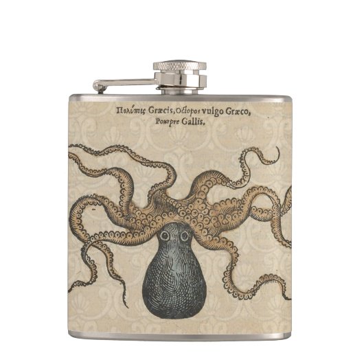 Illustratie Vintage Octopus Kraken Heupfles (Voorkant)