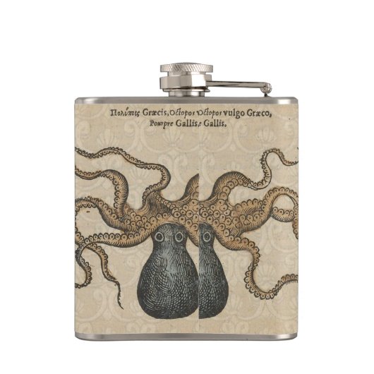 Illustratie Vintage Octopus Kraken Heupfles (Achterkant)