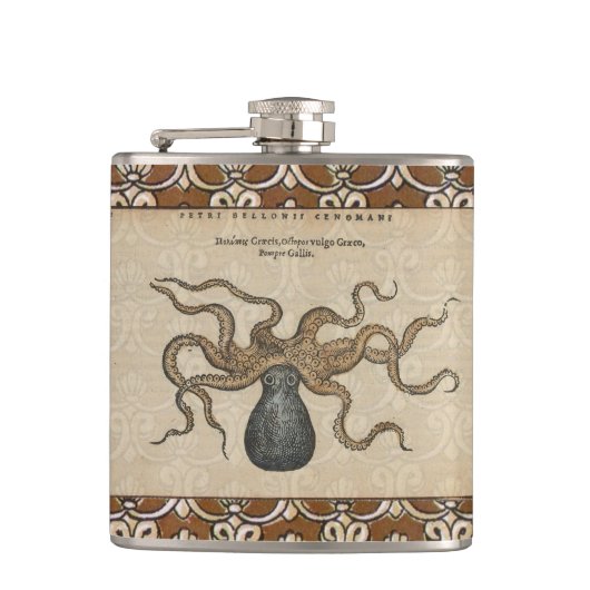 Illustratie Vintage Octopus Kraken Heupfles (Voorkant)