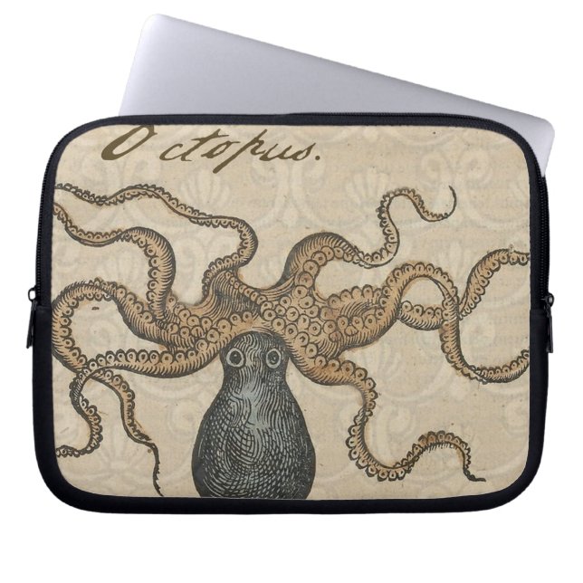 Illustratie Vintage Octopus Kraken Laptop Sleeve (Voorkant)