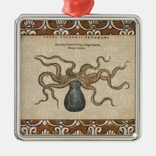 Illustratie Vintage Octopus Kraken Metalen Ornament (Voorkant)
