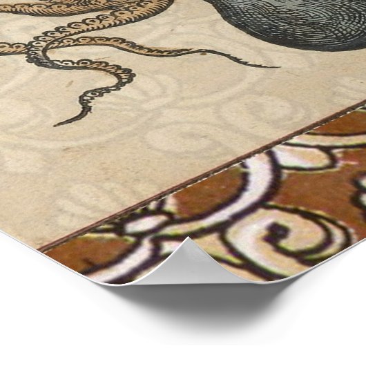 Illustratie Vintage Octopus Kraken Poster (Hoek)