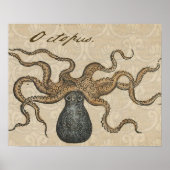 Illustratie Vintage Octopus Kraken Poster (Voorkant)