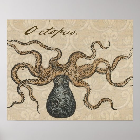 Illustratie Vintage Octopus Kraken Poster (Voorkant)