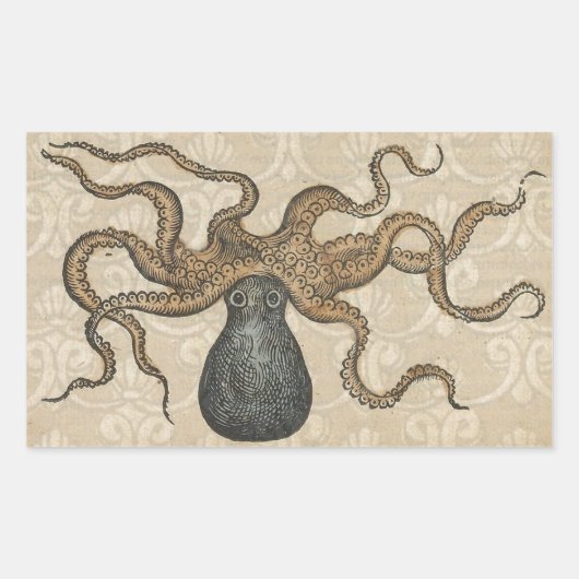 Illustratie Vintage Octopus Kraken Rechthoekige Sticker (Voorkant)