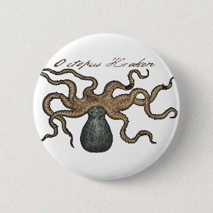 Illustratie Vintage Octopus Kraken Ronde Button 5,7 Cm