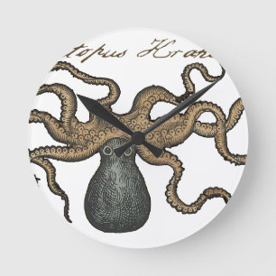 Illustratie Vintage Octopus Kraken Ronde Klok