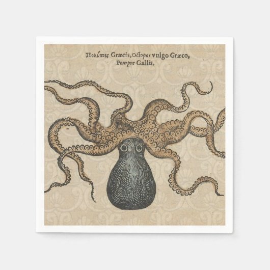 Illustratie Vintage Octopus Kraken Servetten (Voorkant)