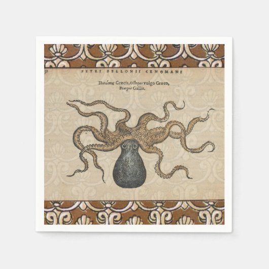Illustratie Vintage Octopus Kraken Servetten (Voorkant)