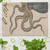 Illustratie Vintage Octopus Kraken Theedoek (Gevouwen)