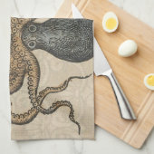 Illustratie Vintage Octopus Kraken Theedoek (Quarter Fold)