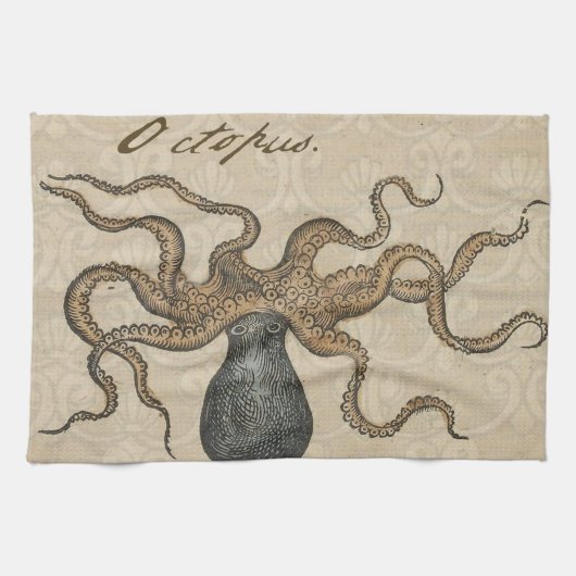 Illustratie Vintage Octopus Kraken Theedoek (Horizontaal)