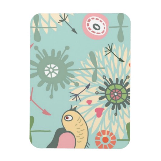 Illustratie vogels en lentbloemen magneet (Verticaal)