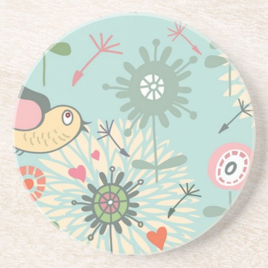 Illustratie vogels en lentbloemen zandsteen onderzetter (Voorkant)