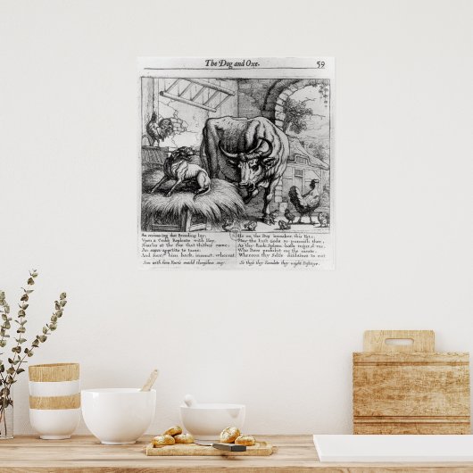 Illustratie voor 'De hond en de os' Poster (Keuken)