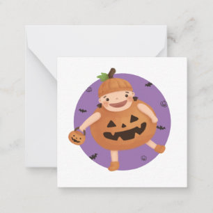 Illustratie voor Halloween: Pumpkin Girl Notitiekaartje
