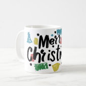 Illustratie vrolijke kersttekst. koffiemok (Voorkant links)