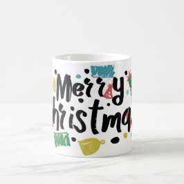 Illustratie vrolijke kersttekst. koffiemok