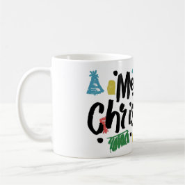 Illustratie vrolijke kersttekst. koffiemok