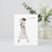  illustratie vrouw golfen briefkaart (Staand voorkant)