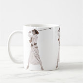  illustratie vrouw golfen koffiemok (Links)