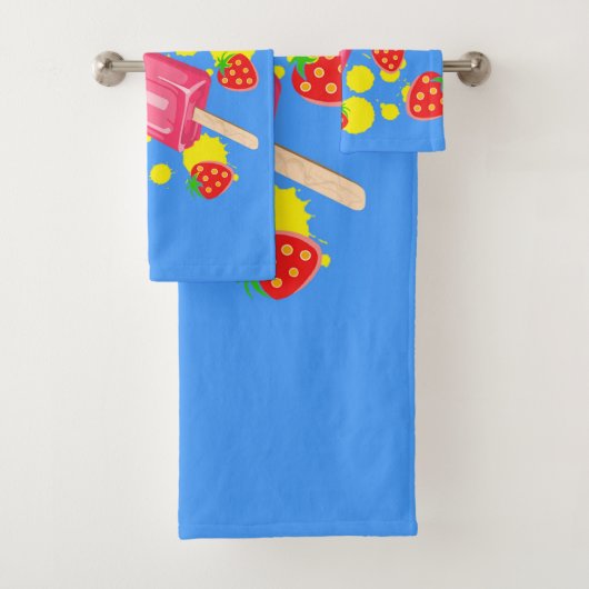 Illustratie vun roze papegaai en aardbeien bad handdoek (Insitu)