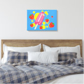 Illustratie vun roze papegaai en aardbeien canvas afdruk (Insitu (Slaapkamer))