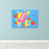 Illustratie vun roze papegaai en aardbeien canvas afdruk (Insitu (Houten vloer))