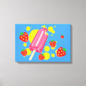 Illustratie vun roze papegaai en aardbeien canvas afdruk (Voorkant)