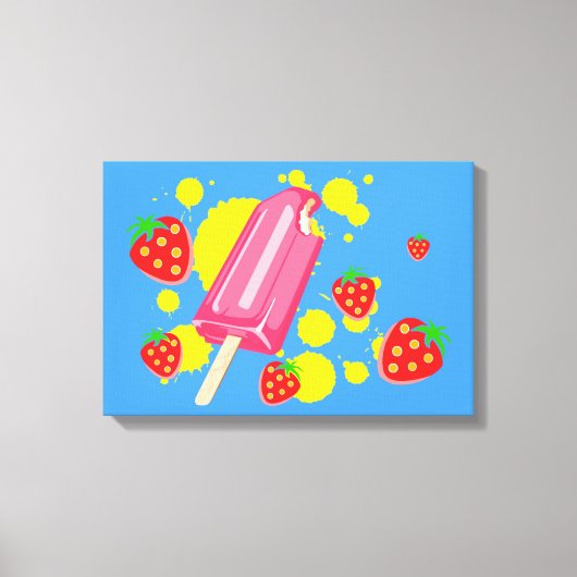 Illustratie vun roze papegaai en aardbeien canvas afdruk (Voorkant)