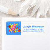 Illustratie vun roze papegaai en aardbeien etiket (Insitu)